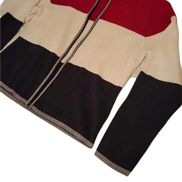 Fine  Knit Sweater Cardigan Jacket in panels of Red White and Black Med - Picture 6 of 6
